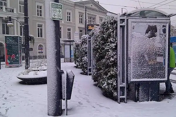 Plantervæg udendørs med sne,
